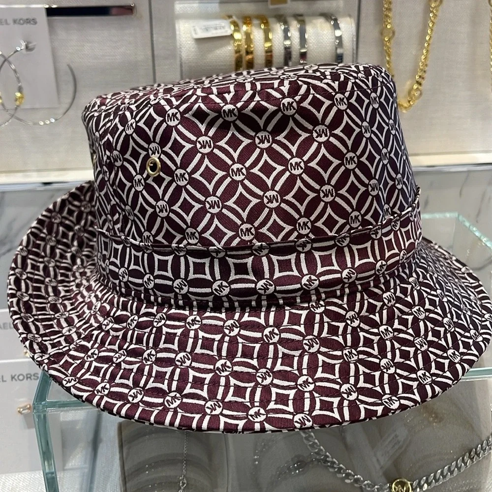 Michael Kors Women’s MK Logo Jacquard Bucket Hat OXBLOOD  NWT